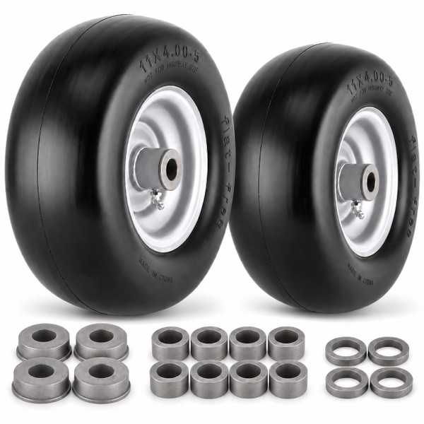 11x4.00-5 Lawn Mower Tires Flat Free, 2 Pack, 3/4" or 5/8" Bearings