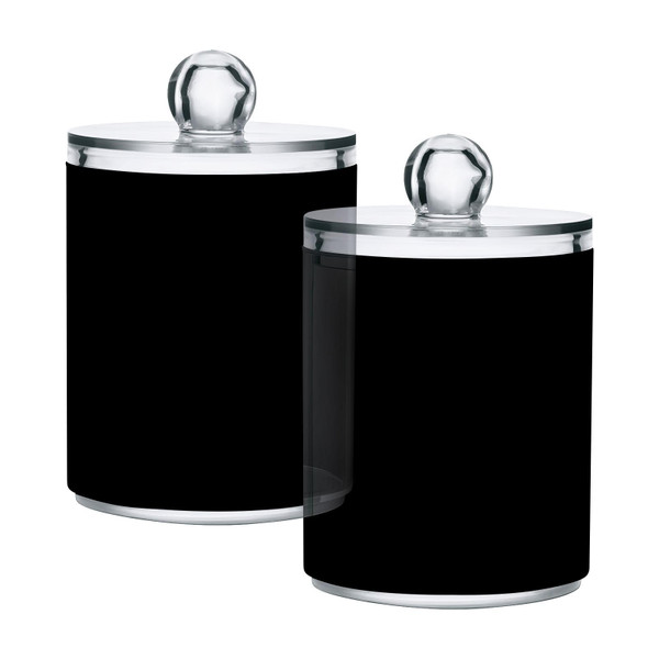 Qilmy Solid Black Qtip Holder 2 Pack, 14 oz Apothecary Jars Bathroom Vanity Organizer Canister for Qtips, Cotton Swabs, Cotton Balls, Cosmetic Pads, Flossers, Bath Salts