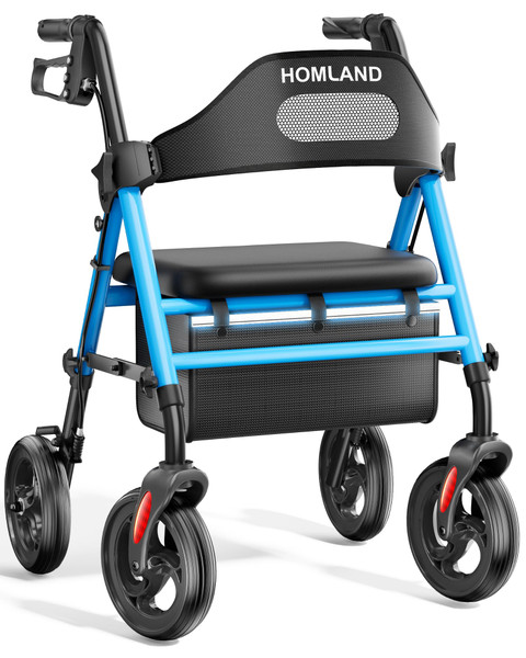 HOMLAND Foldable Rollator Walker for Seniors with Seat, 16" Extra-Wide Seat