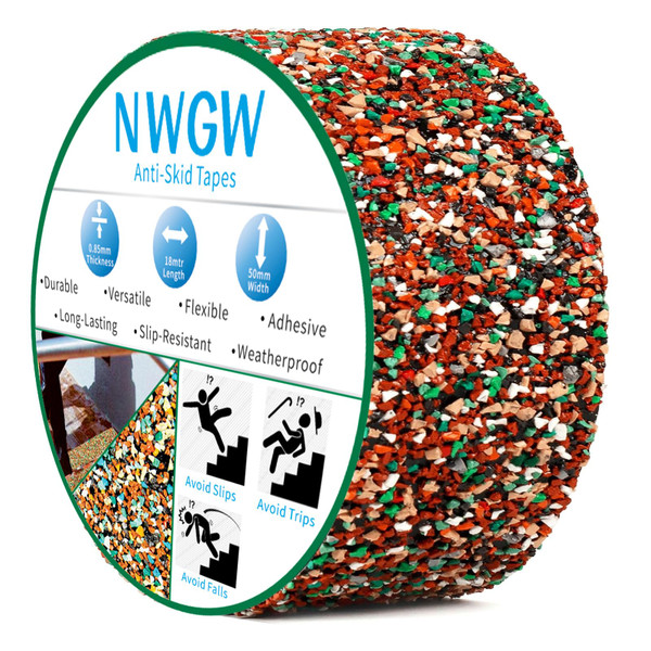 NWGW Heavy Duty Anti Slip Tape 2" x15FT - Red Grit Rubber Grip Tape for Stairs, Showers, Pool & Bathroom Safety Waterproof Non-Slip Traction Strips Indoor/Outdoor Use