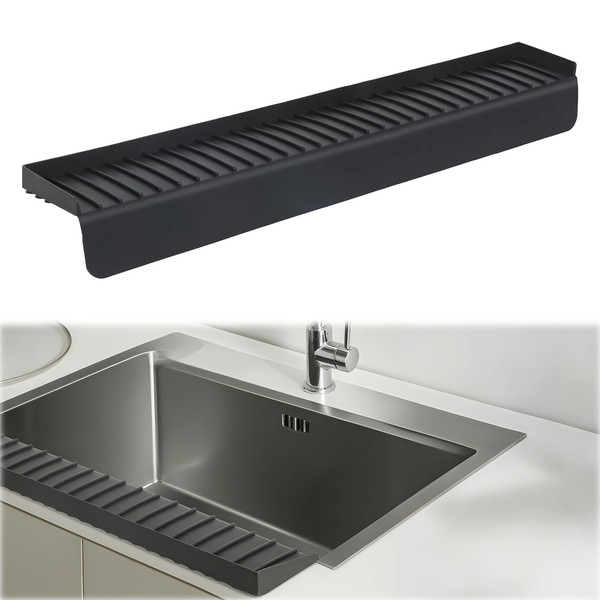 Silicone Sink Splash Guard & Edge Protector, 30 Inch Extra Long Kitchen Sink Splash Guard with Suction Cups, 5° Tilt Water Drip Back Design, DIY Cuttable Fits Any Size Single or Double Sink - Black