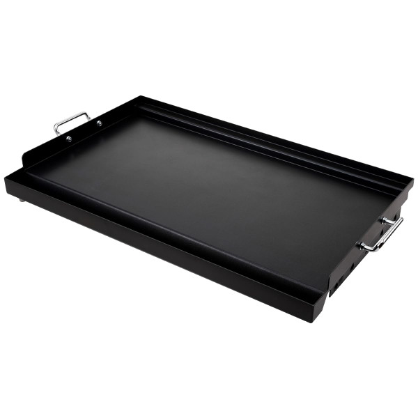 LotFun 25" x 16" Carbon Steel Cooking Griddle for Outdoor Gas Grill, Universal Griddle Flat Top Plate Insert with Grease Groove and Removable Handles for Electric/Charcoal/Gas Grill, Camping,Party