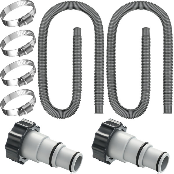 Saintrygo 2 Pack Thickened Pool Hose for Above Ground Pools 1.5 Inches Diameter 59 Inches Length Replacement Swimming Pool Pump Hose with 4 Pcs Clamps and 2 Replacement Adapter(Grey)