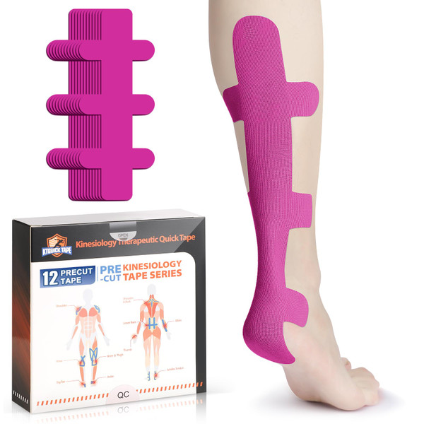 KTQUICK Precut Kinesiology Tape for Achilles Tendon,12PCS,20% Stronger,Pink