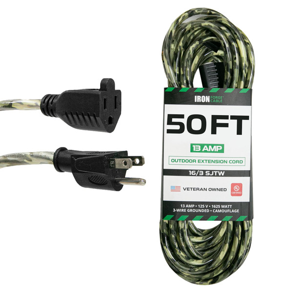 Iron Forge Cable 16 Gauge Heavy Duty Camo Extension Cord, 50 Ft - SJTW