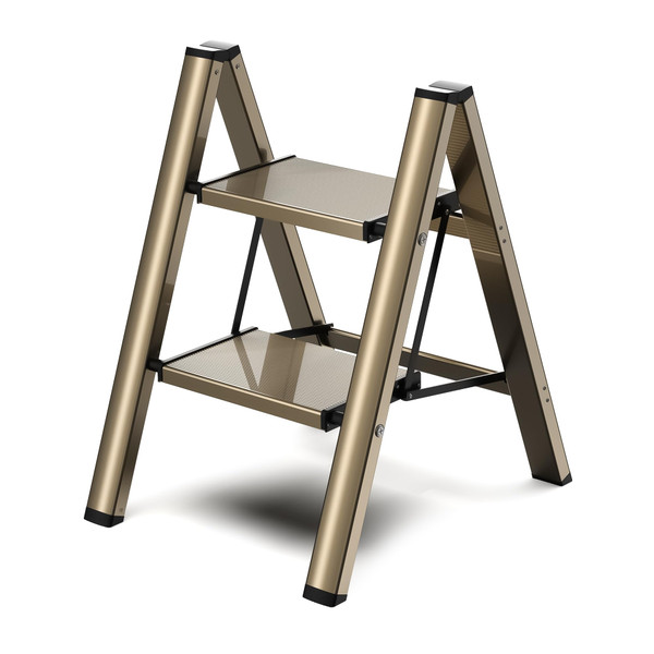 GameGem 2 Step Ladder, Foldable Aluminum Step Stool with Anti-Slip Pedal