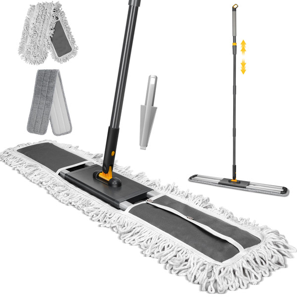 36” Commercial Dust Mop with 62” Adjustable Handle & 2 Reusable Pads