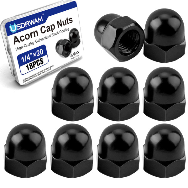18PCS 1/4"-20 Acorn Cap Nuts, Black Zinc Plated 304 Stainless Steel