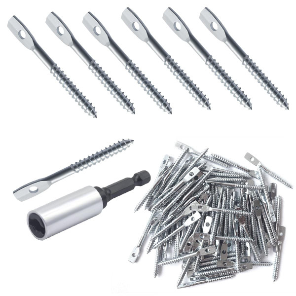 130Pack Eye Lag Screw Galvanized Carbon Steel Lag Wood Screw with 1Pcs Eye Lag Driver Eyelet Screw Heavy Duty Cement Wall Anchors Concrete Screw