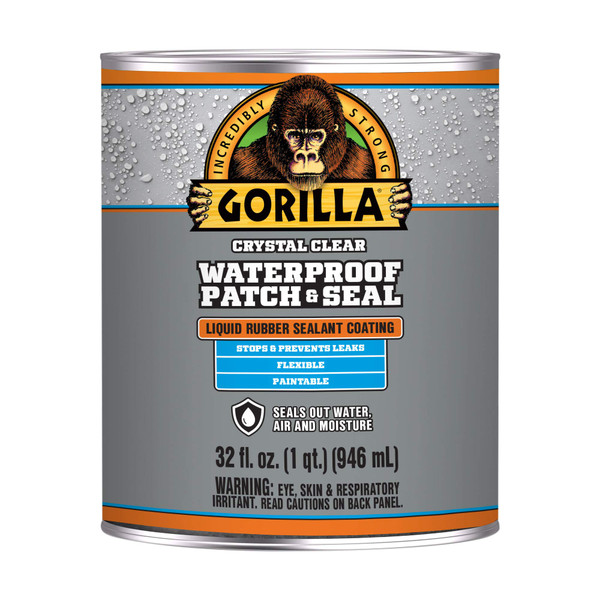 Gorilla Patch & Seal Liquid Rubber Waterproof Sealant, Crystal Clear, 32 Ounce (Pack of 1) - Seals Out Water, Air, and Moisture