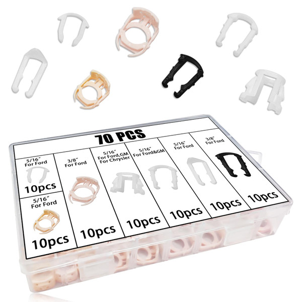 SamWinGear 70PCS Fuel Line Clips 7 Sizes Fuel Line Connector Injector Clips Repair Kit Replacement 3/8" & 5/16" Nylon Fuel Brake Line Clamp Hose Retainer Clips Assortment Kit tool for Ford GM Chrysler