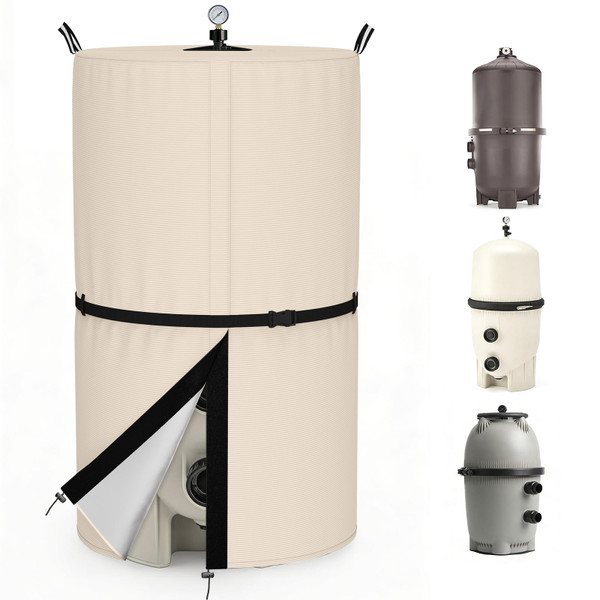 Universal Swimming Pool Filter Cover for Cartridge & D.E. Filters for Underground and Above-Ground Pools,Beige Waterproof Material,24" D x 55" H