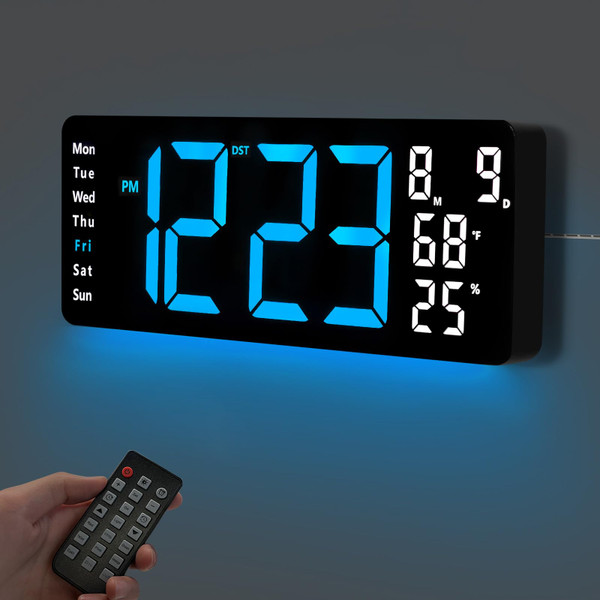 TIMESS 17.5-Inch LED Digital Wall Clock with Temperature & Humidity