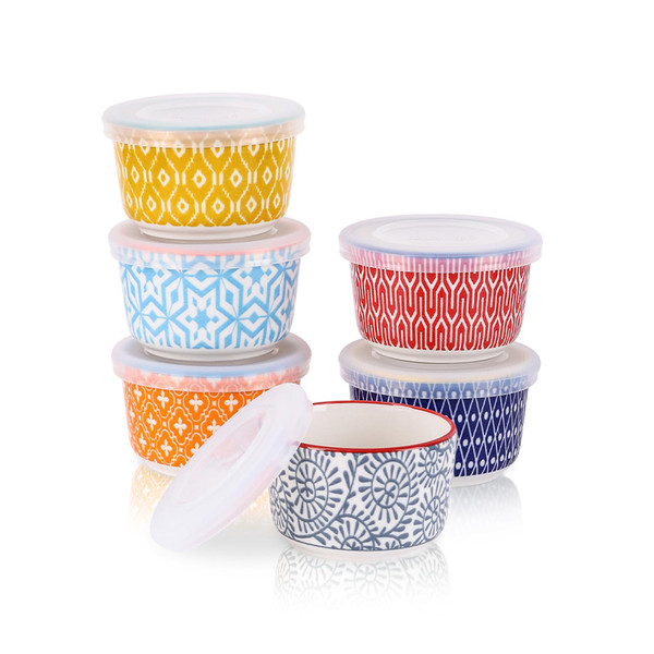 Selamica Ramekins with Lids 4 oz Oven Safe, Creme Brulee Ramekins Souffle Dishes with Covers, Stackable Ceramic Mini Ramekin Bowls Set for Dipping, Custard, Pudding, Baking, Set of 6, Assorted Colors