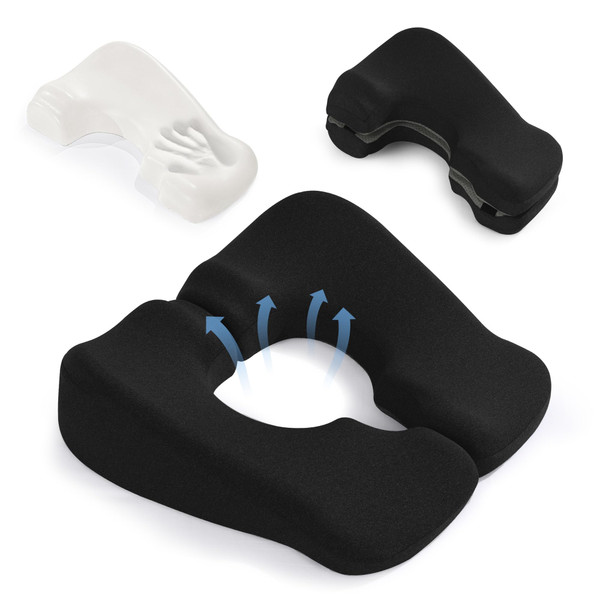 BALAPET Memory Foam Bed Sore Cushions for Butt, Ergonomic Bedsore Pressure Relief Pillow for Sleeping and Sitting, Removable T Shaped Opening Tailbone Cushion for Bed Sores on Buttocks(Black)