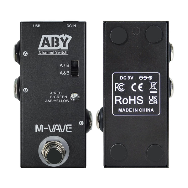 M-VAVE ABY Channel Switch Guitar Effect Pedal, True Bypass Line Selector with LED Indicators, 9V DC Power, Black