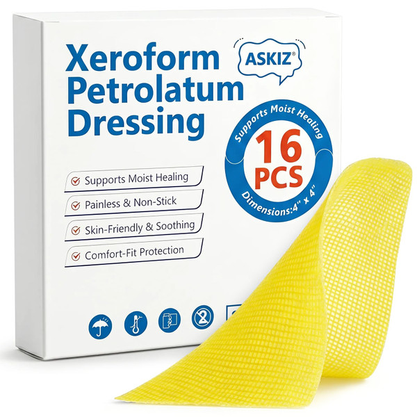 16 Pack Medical Xeroform Petrolatum Dressing Patch,4"x4"Non-Adherent Gauze Pads,Soft Fine Mesh Gauze Patch for Wound Care,Burns,Lacerations,Skin Grafts & Surgical Incisions,Individual Packaged