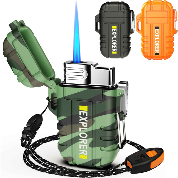 Torch Lighter, Refillable Butane Windproof Outdoor Gas With Adjustable Jet Flame, for Fireplace Fireworks Grill Camping BBQ, Gifts for Men - Camouflage (Without Gas)