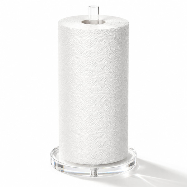 Acrylic Paper Towel Holder Premium Thickened Crystal Clear Modern Design with 0.6" Ultra-Stable Weighted Base, Sleek Vertical Countertop Organizer for Kitchen, Bathroom & Vanity (WH129)