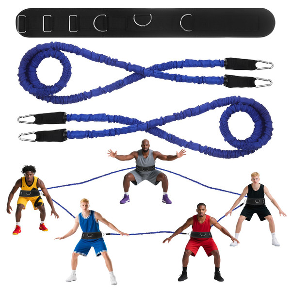 Basketball Zone Defense Bungee Kit | 1 Belts, 1×6.6ft & 1×9.8ft Bands, Dual Sizes for Different Age Youth, Train Basic Stances, Lateral Movement & Team Defense