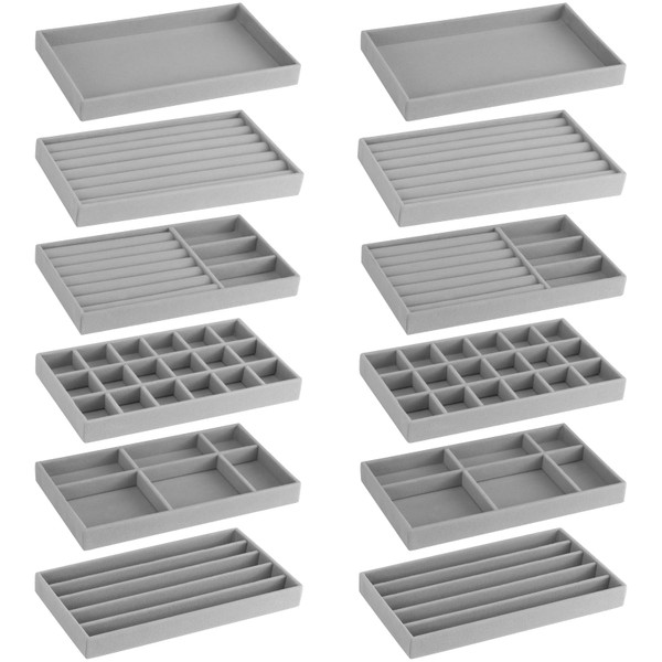 12Pcs Velvet Stackable Jewelry Trays, Jewelry Drawer Organizer