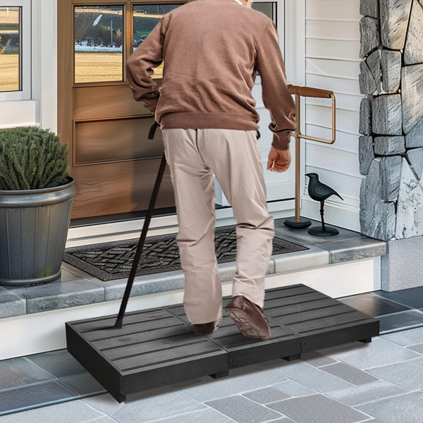 Outdoor Steps 3.5'' Height, Wooden Step Platform 35” Length, Step Stool with Non Slip Pads, Step for Outside, Wooden Platform for Bathroom, Kitchen, Bed (Black)
