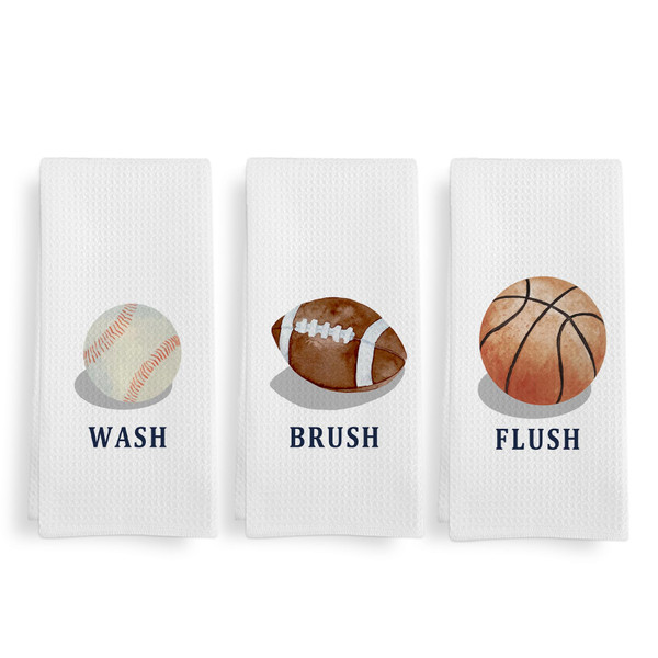 Boys Kids Sports Hand Towels for Bathroom Set of 3, Basketball Football Baseball Hand Towel Gifts for Kids，wash Brush Flush Sports Dish Towel Tea Towels for Boys Bathroom Decor, 16x24 Inch