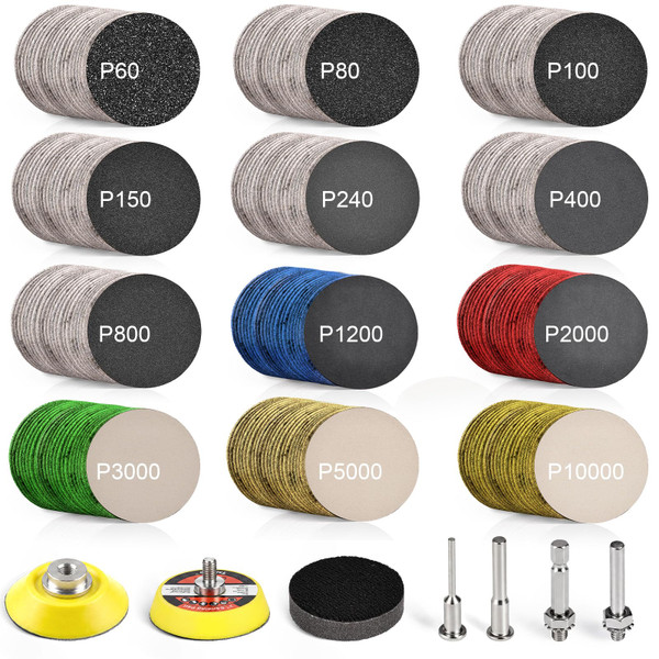 187 PCS 2 Inch Wet Dry Sanding Discs 60-10000 Grit Hook and Loop Sandpaper
