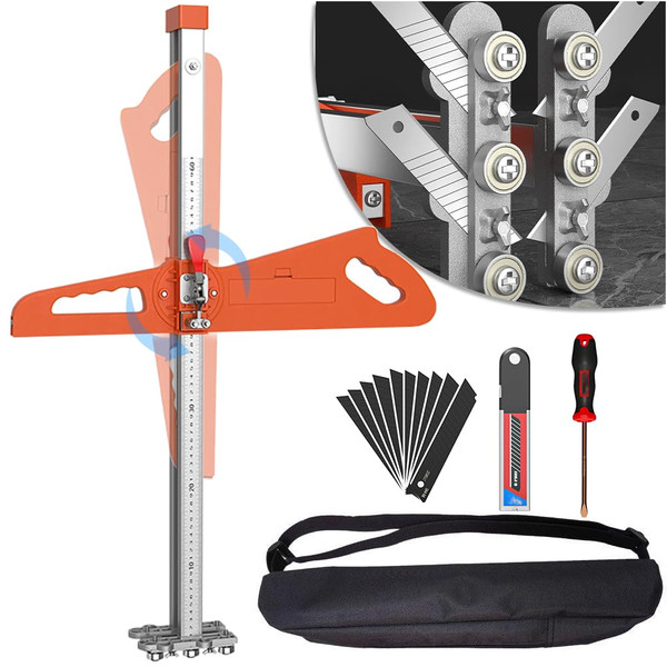 Drywall Cutting Tool Foldable with Positioning - New Upgraded Double Row 4 Blades - Drywall Cutter for Wall,Build,Decoration - Sheetrock Cutting Tool with 19 Wheels - Gypsum Board Cutting (24in)