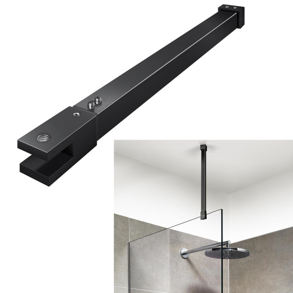 Shower Door Rod, 18 1/5"(462mm)-31 7/10"(805mm) Length Stainless Steel Ceiling-to-Glass Support Bar, for 5/16"(8mm) to 3/8"(10mm) Thick Frameless Glass Door, Matte Black Bracket