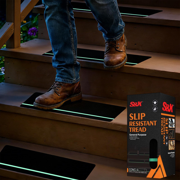 S&X Outdoor Stair Treads Non-Slip 6x24in, 5-Pack, Glow-in-Dark