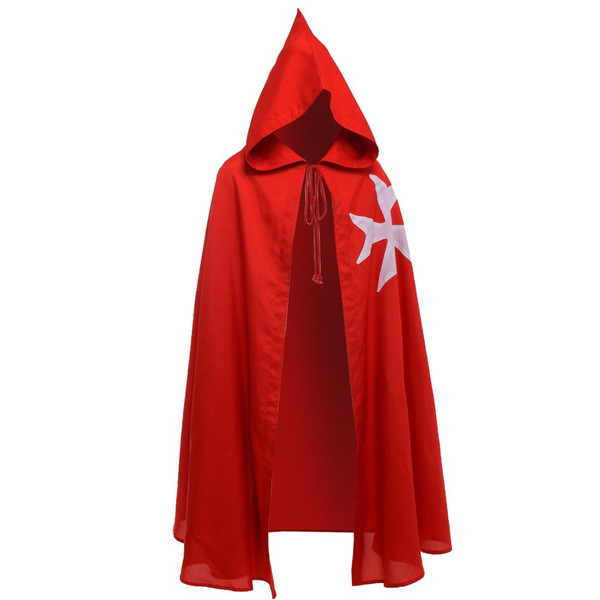 BLESSUME Medieval Hospitaller Hood Robe Templar Knight Cloak Halloween Costume Cape Uniform Unisex