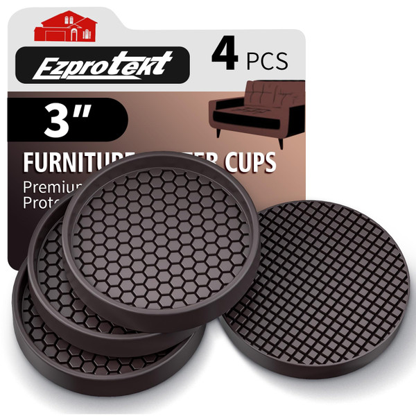 Ezprotekt Non Slip Rubber Caster Cups for Hardwood Floors 3" Brown 4Pcs