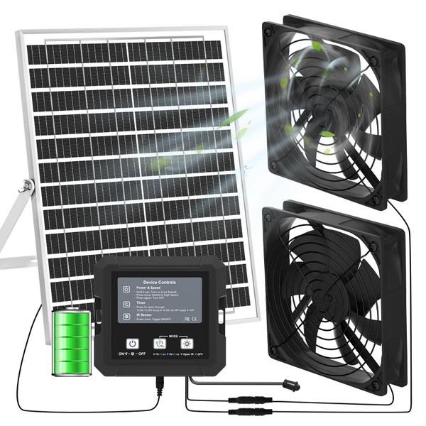 25W Solar Fan for Chicken Coop with Battery, 3 Modes Controller