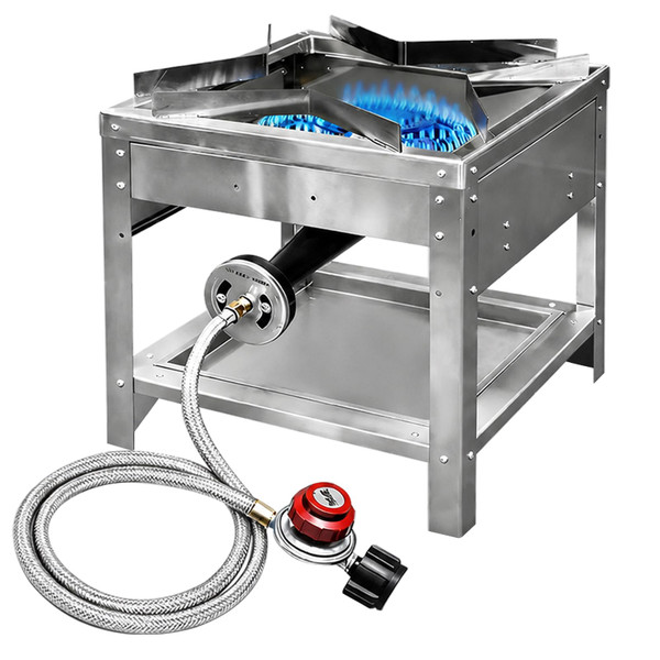 Stainless Steel Single Propane Burner – Outdoor Gas Cooker with 20 PSI Regulator, 200,000 BTU High-Power Portable Propane Stove for Outdoor Cooking, Turkey Frying, Seafood Boiling & More