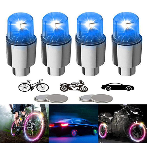 4/8 LED Bike Wheel Lights Car Tire Valve Stems Caps Bicycle Motorcycle Waterproof Tyre Spoke Flash Lights Cool Reflector Accessories for Kids Men Women with 10 Extra Batteries