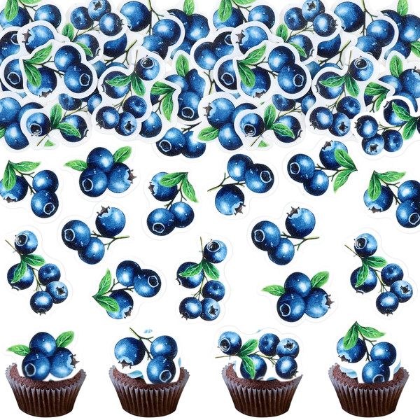 40Pcs Edible Blueberry Cupcake Toppers Blueberries Fruit Cupcake Picks Drink Toppers for Blueberry Baby Shower Boys Girls Berry Birthday Cupcake Decors Sweet Berry Fruit Party Decorations