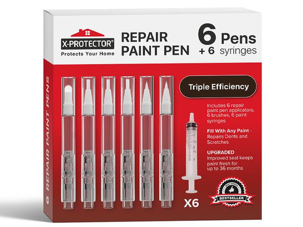 X-Protector Touch Up Paint Pen Kit, 6 Fillable Pens with 3 Types of Brushes