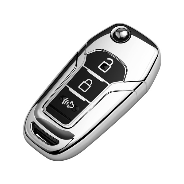 Tukellen for Ford Key Fob Cover Soft TPU Full Protection Key Shell Key Case Compatible with Ford F150 F250 F350 F450 F550 Explorer Ranger Escape Key Shell (Silver)