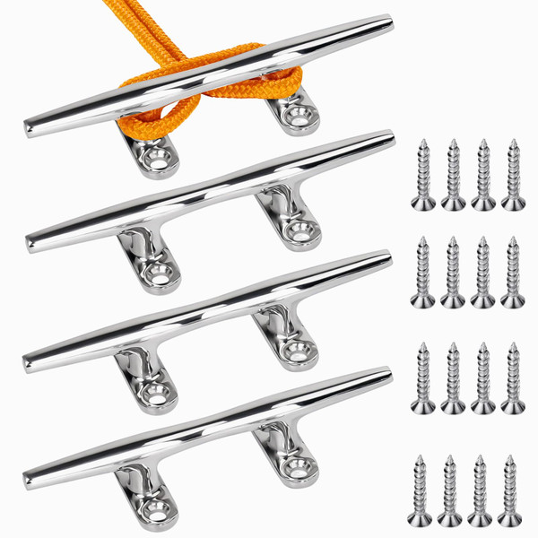 Hoffen Boat Cleat, 4 Pack 316 Stainless Steel 4 inch 5 inch 6 inch Open Base Dock Cleat Marine Grade Rope Cleat with Fasteners for Kayaks, Nautical Decor