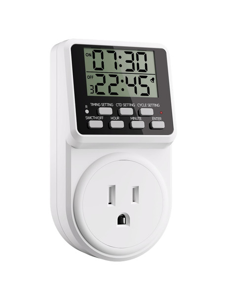 Techbee Digital Infinite Repeat Cycle Intermittent Timer Plug for Electrical Outlet, 24 Hour Programmable Indoor Timed Power Switch with Countdown Delay On and Off (120V, 15A), 1 pack