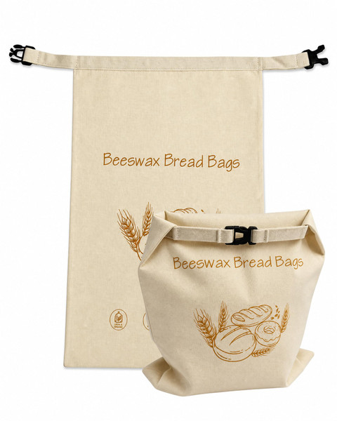 2 Packs Beeswax Bread Bags for Sourdough, Reusable Organic Cotton Linen