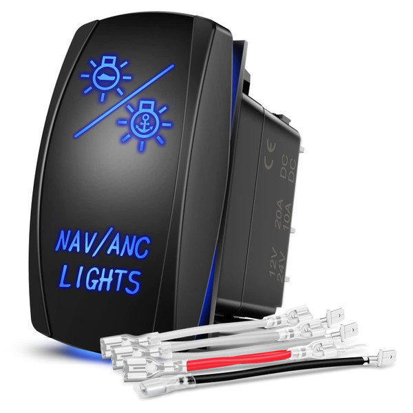 Nilight NAV/ANC Rocker Switch 7Pin with Jumper Wires Blue