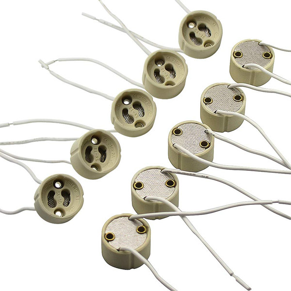 Fankerba- (Lot of 10) GU10 Lamp Socket Ceramic/LED Halogen Light Base 2A 250V with Wire Lead
