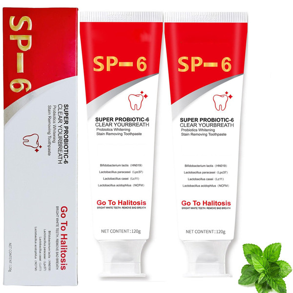 2 Pcs Sp-6 Probiotic Ultra Whitening Toothpaste, Sp 6 Toothpaste, Deep Cleaning Care, Stain Removing, Fresh Breath.