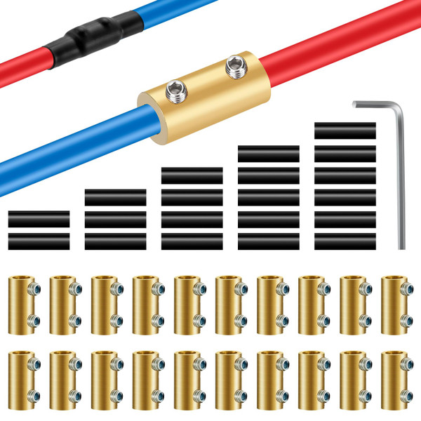 20PCS 6-10AWG 6 8 10 Gauge Wire Butt Connector 2Nut Splice Kit Brass