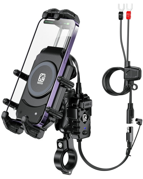 BRCOVAN Motorcycle Phone Mount with Qi Wireless & USB-C Charger