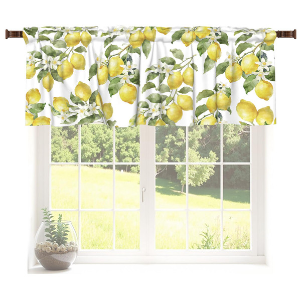 Lemon Curtains Valance for Windows Summer Watercolor Lemon Fruit Rod Pocket Valance Windows Treatments 1 Panel Yellow and White Short Curtains for Living Room Bathroom Bedroom