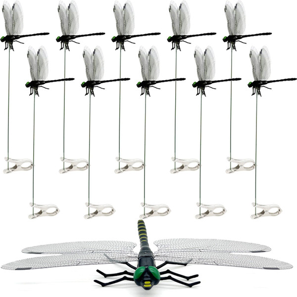 10 Pcs Black Dragon Fly Clips, Visual Predator Deterrent Fake Dragonfly