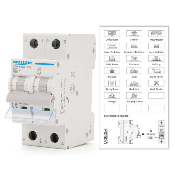 MOLLOM DC 2P 500V 63Amps C63 Miniature Circuit Breaker